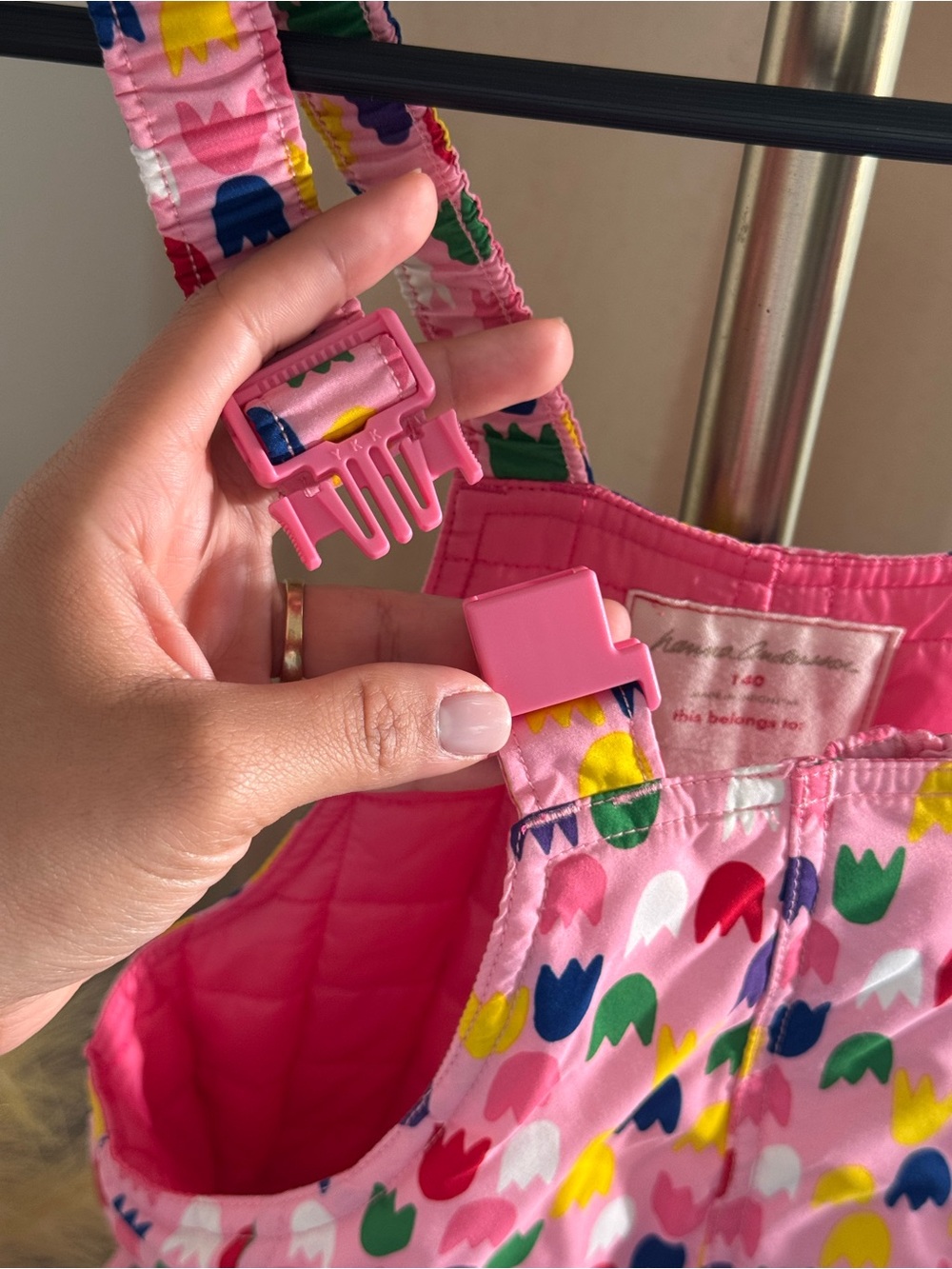 Hanna Andersson Kids Pink Tulip Waterproof Insulated Snow Bib Overalls - Picture 8 of 9